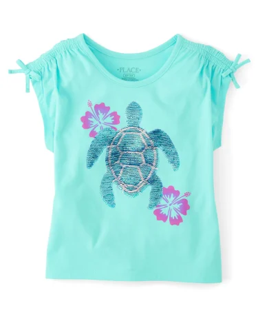 Girls Flip Sequin Turtle Cinch Sleeve Top
