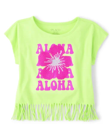 Girls Flip Sequin Graphic Fringe Top