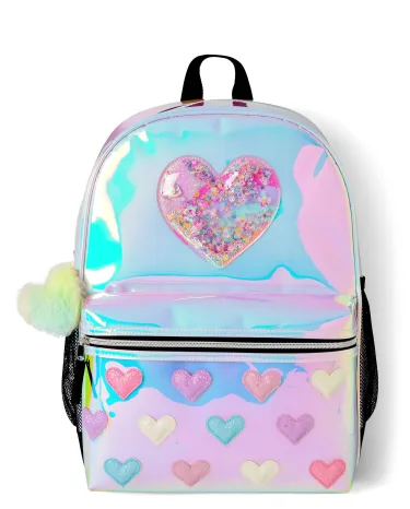 Girls Holographic Heart Backpack