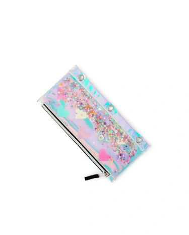 Girls Holographic Shakey Heart Pencil Case