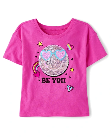 Girls Flip Sequin Graphic Boxy Top