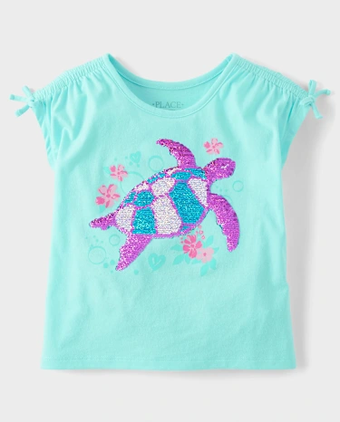 Girls Sequin Graphic Tie Sleeve Top