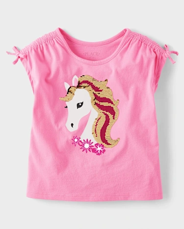 Girls Sequin Graphic Tie Sleeve Top