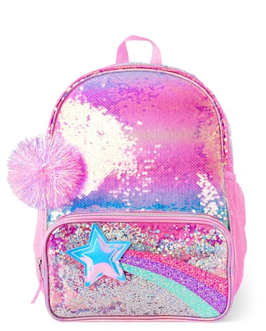 Girls Rainbow Sequin Shakey Star Backpack 2-Piece Set