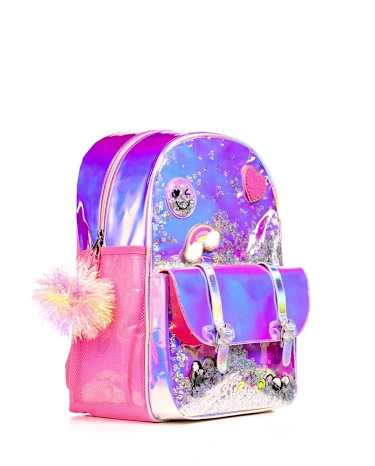 Girls Holographic Shakey Happy Face Backpack 2-Piece Set