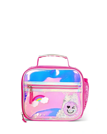 Girls Holographic Shakey Happy Face Backpack 2-Piece Set