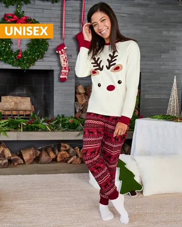 Adult Reindeer Fairisle Cotton 2-Piece Pajamas - Gymmies - view 1