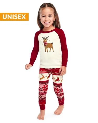 Kids Reindeer Fairisle Cotton 2-Piece Pajamas - Gymmies - view 1
