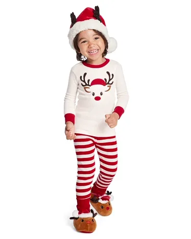 Kids Matching Family Reindeer Snug Fit Cotton Pajamas - Gymmies - view 1