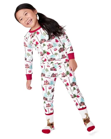 Kids Ski Lodge Snug Fit Cotton Pajamas - Gymmies - view 1