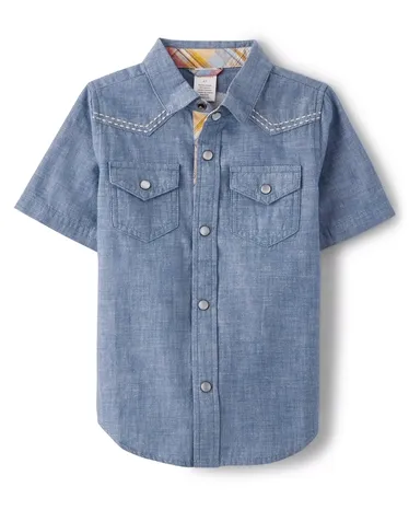 Boys Embroidered Horse Chambray Snap Front Shirt - Country Trail
