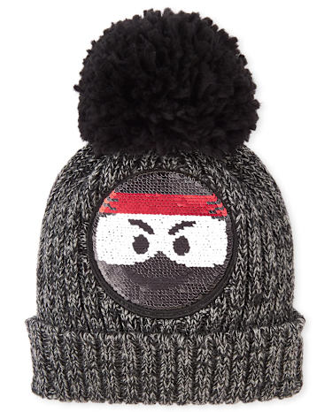 Boys Emoji Flip Sequin Pom Pom Beanie - BLACK | The Children's Place