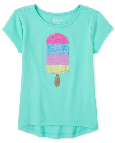 Girls Flip Sequin High Low Top