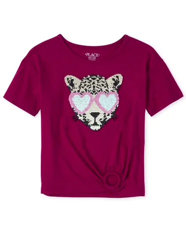 Girls Flip Sequin Leopard Ring Top