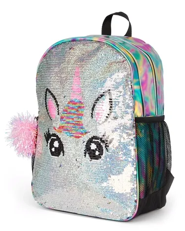 Girls Metallic Flip Sequin Unicorn Backpack