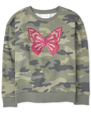 Girls Active Flip Sequin Butterfly Camo Sweatshirt
