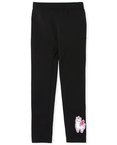 Girls Lenticular Llama Fleece Lined Leggings