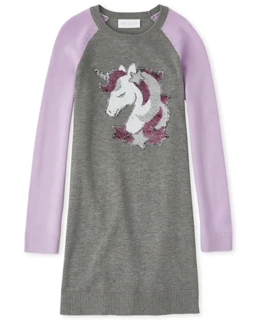 Girls Flip Sequin Unicorn Sweater Dress