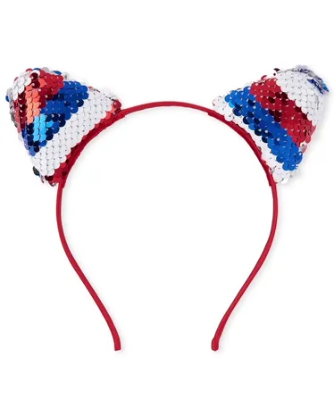Girls Americana Flip Sequin Cat Ears Headband