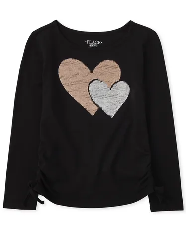 Girls Flip Sequin Heart Cinched Top