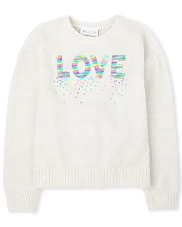Pull Love à sequins retournés pour fille