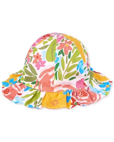 Chapeau bob réversible à volants pour bébé fille