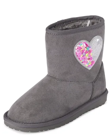 Girls Shakey Heart Faux Suede Boots