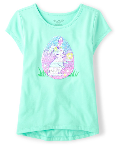 Girls Short Sleeve Flip Sequin Graphic High Low Top - AQUA | The