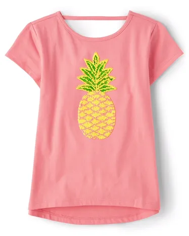 Girls Flip Sequin Graphic Cut Out Top