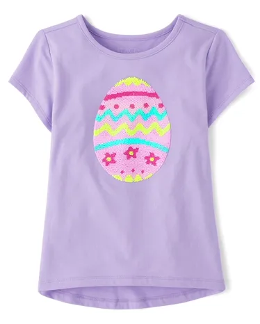 Girls Easter Flip Sequin High-Low Top
