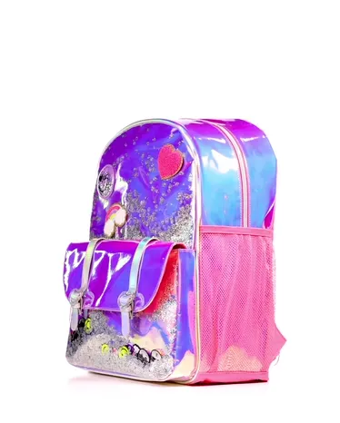 Girls Holographic Shakey Happy Face Backpack