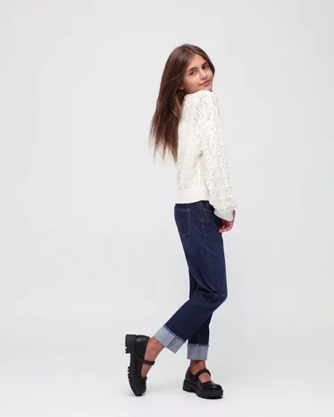 Girls Roll Cuff Straight Jeans