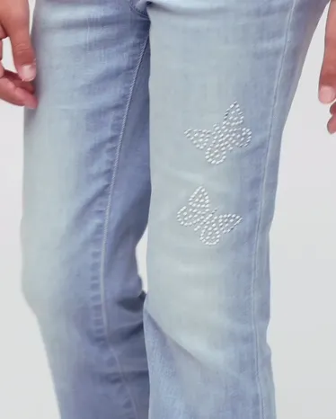 Girls Rhinestone Butterfly Flare Jeans
