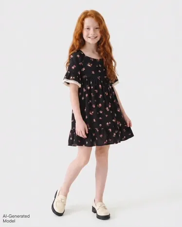 Girls Floral Bell Sleeve Dress
